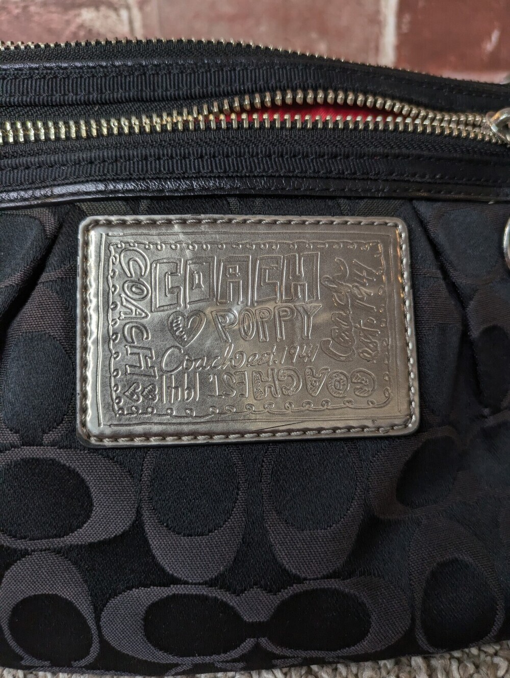 Coach Poppy Y2K crossbody bag black sateen signature C jacquard fabric metallic - Picture 6 of 9